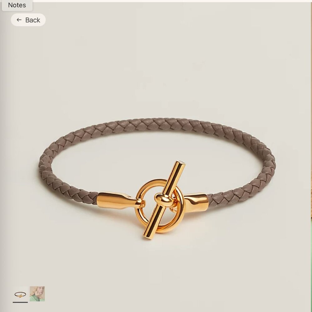 AUTHENTIC Hermès Glénan Bracelet - Pink Leather / Gold Toggle - Size T2